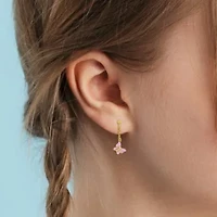Children Cubic Zirconia Pink Enamel Butterfly Drop Earrings in Sterling Silver