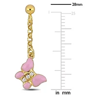 Children Cubic Zirconia Pink Enamel Butterfly Drop Earrings in Sterling Silver