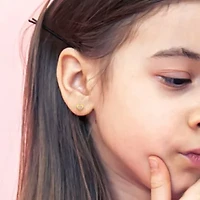 Children Pink Enamel Heart Stud Earrings in Yellow Plated Sterling Silver