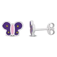 Children Purple & Pink Enamel Butterfly Stud Earrings in Sterling Silver