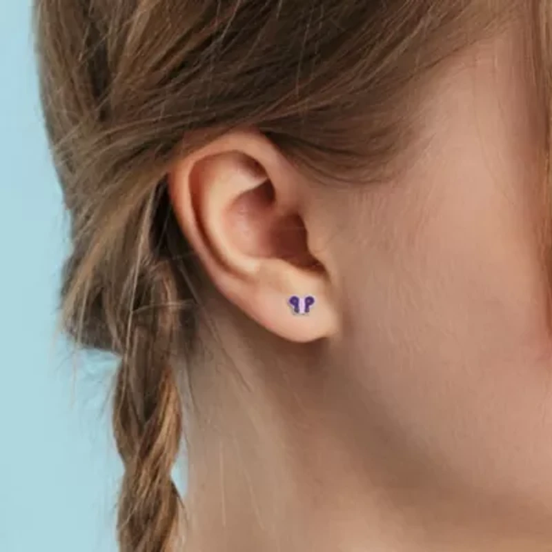 Children Purple & Pink Enamel Butterfly Stud Earrings in Sterling Silver
