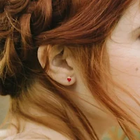 Children Red & Green Enamel Strawberry Stud Earrings in Sterling Silver