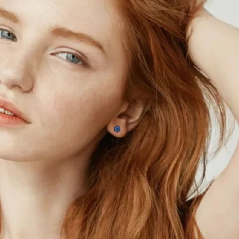 Children Blue Enamel Flower Earrings in Sterling Silver