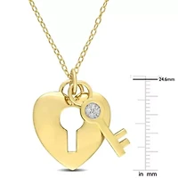 Diamond Accent Lock & Key Heart Charm Pendant with Chain in Yellow Plated Sterling Silver - 18 in