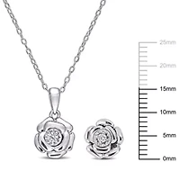 2-Pc Set of 1/10 ct. t.w. Diamond Flower Post Earrings & Pendant with Chain in Sterling Silver