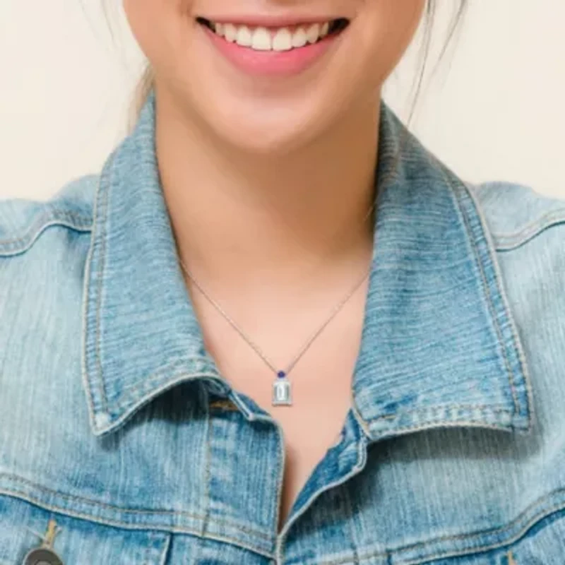 Diamond Accent & Blue Sapphire & Aquamarine Pendant With Chain in Sterling Silver- 18"