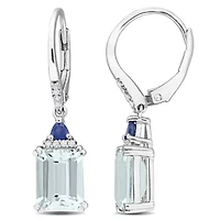 Diamond & Blue Sapphire & Aquamarine Earrings in Sterling Silver
