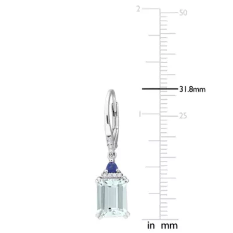 Diamond & Blue Sapphire & Aquamarine Earrings in Sterling Silver