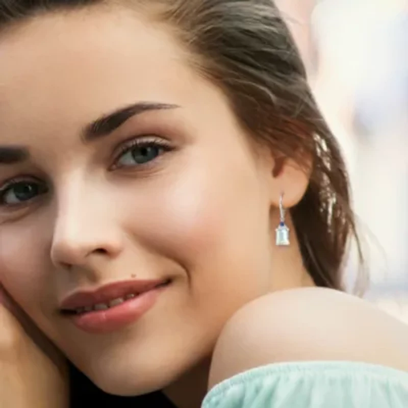 Diamond & Blue Sapphire & Aquamarine Earrings in Sterling Silver