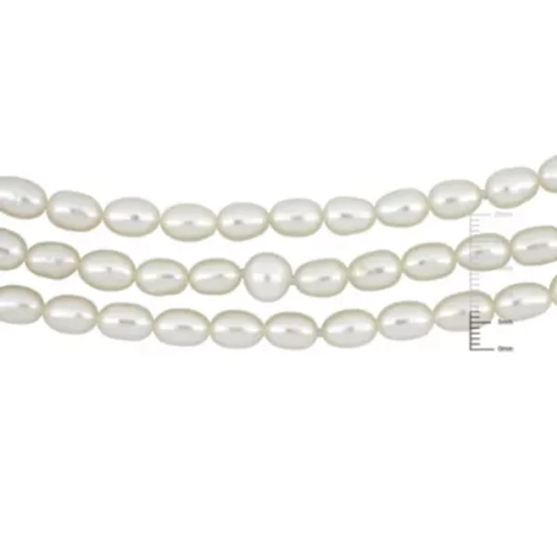 5-7.5mm Freshwater Cultured Pearl 3-Strand Necklace in Sterling Silver
