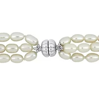 5-7.5mm Freshwater Cultured Pearl 3-Strand Necklace in Sterling Silver