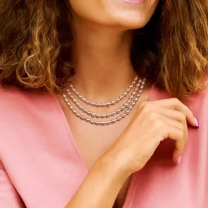 5-7.5mm Freshwater Cultured Pearl 3-Strand Necklace in Sterling Silver