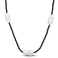 12-14mm Freshwater Cultured Pearl and Black Spinel Beads Necklace with Sterling Silver Lobster clasp