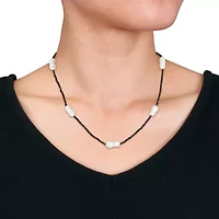 12-14mm Freshwater Cultured Pearl and Black Spinel Beads Necklace with Sterling Silver Lobster clasp