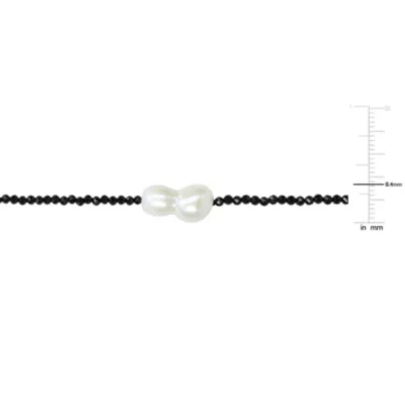 12-14mm Freshwater Cultured Pearl and Black Spinel Beads Necklace with Sterling Silver Lobster clasp