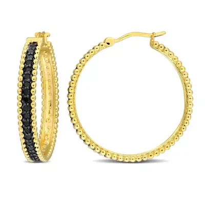 5/8 ct. t.w. Black Diamond Large Hoop Earrings in 14K Yellow Gold with Black Rhodium Plated