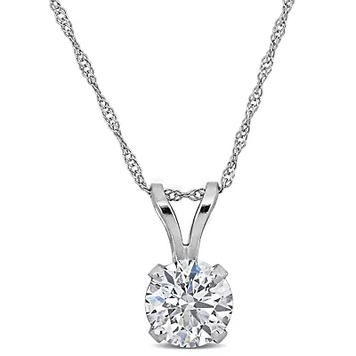 Lab Grown Diamond Solitaire Pendant With Chain in 14k White Gold- 17 in