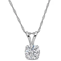 Lab Grown Diamond Solitaire Pendant With Chain in 14k White Gold- 17 in