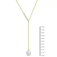 8-8.5MM Freshwater Cultured Pearl and Diamondd Accent Lariat Necklace in 10K Yellow Gold