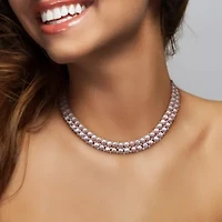 3-Pcs Set of 6-8MM Pink Freshwater Culuted Pearl Double Strand Necklace, Bracelet and Stud Earrings in Sterling Silver