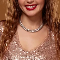 3-Pcs Set of 6-8MM Pink Freshwater Culuted Pearl Double Strand Necklace, Bracelet and Stud Earrings in Yellow Plated Sterling Silver