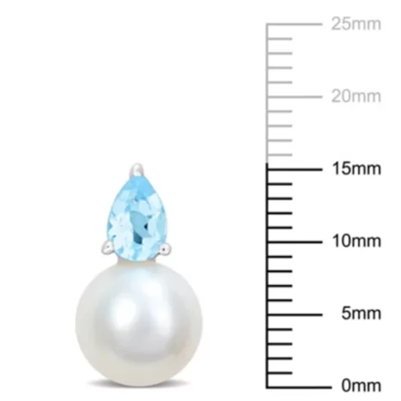 8.5-9MM Freshwater Cultured Pearl and Sky Blue Topaz Earrings in Sterling Silver