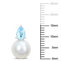 8.5-9MM Freshwater Cultured Pearl and Sky Blue Topaz Earrings in Sterling Silver
