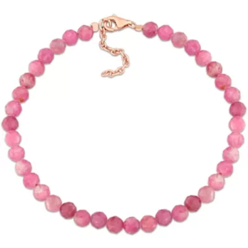 Pink Tourmaline Beaded Bracelet in Rose Plated Sterling Silver