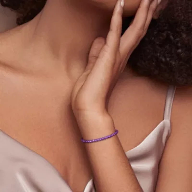 Amethyst Facetted Bead Bracelet in Sterling Silver