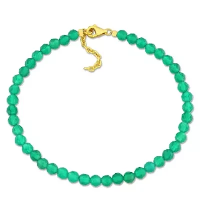 Green Onyx Facetted Bead Bracelet in Yellow Plated Sterling Silver