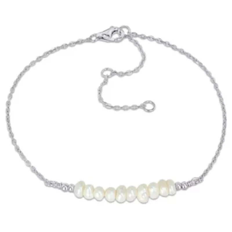 3.5-4mm Freshwater Cultured Pearl Bolo Bar Bracelet in Sterling Silver