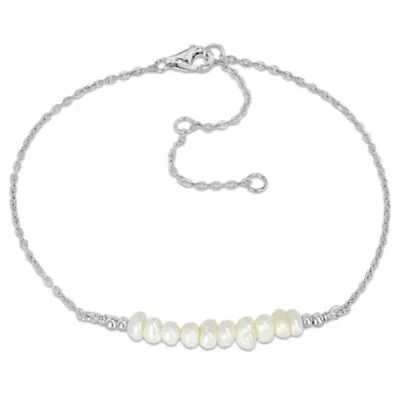 3.5-4mm Freshwater Cultured Pearl Bolo Bar Bracelet in Sterling Silver