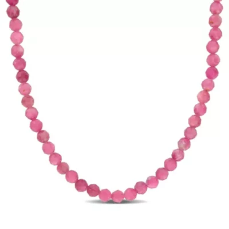 Pink Tourmaline Bead Necklace in Rose Plated Sterling Silver