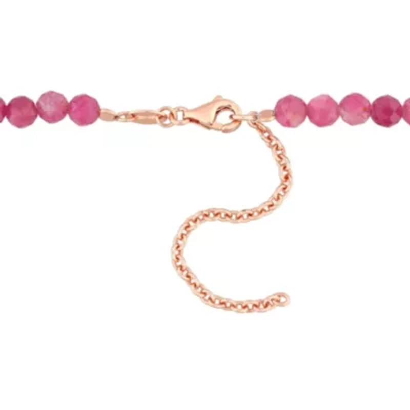 Pink Tourmaline Bead Necklace in Rose Plated Sterling Silver