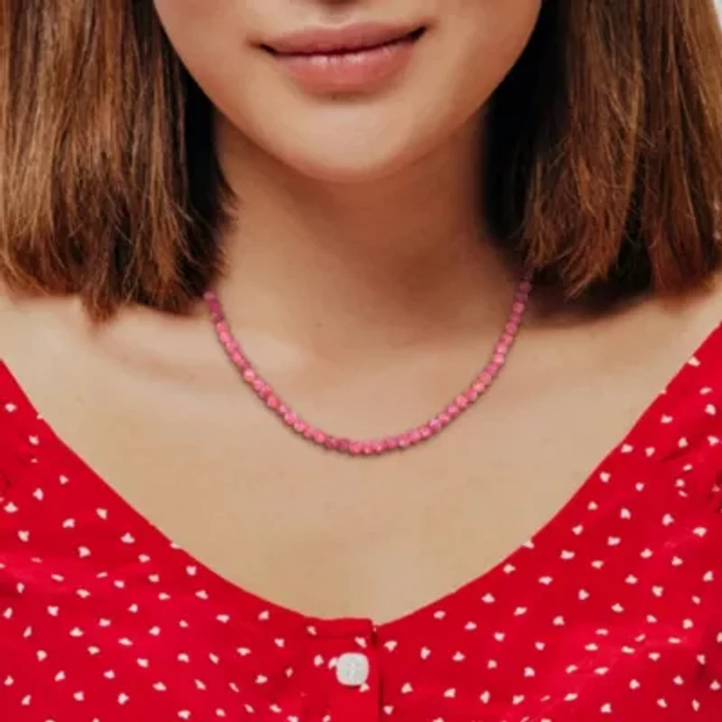 Pink Tourmaline Bead Necklace in Rose Plated Sterling Silver