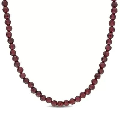 Garnet Facetted Bead Necklace in Yellow Plated Sterling Silver