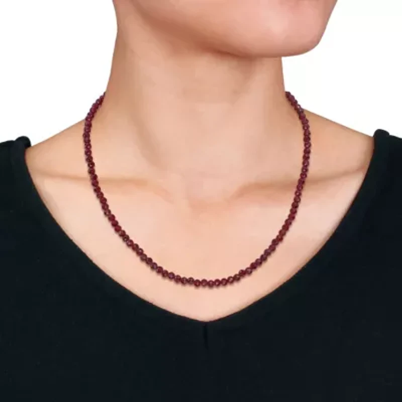 Garnet Facetted Bead Necklace in Yellow Plated Sterling Silver