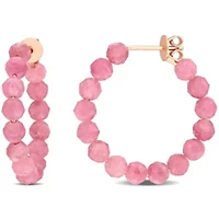 Pink Tourmaline Beaded Facetted Hoop Earrings in Rose Plated Sterling Silver