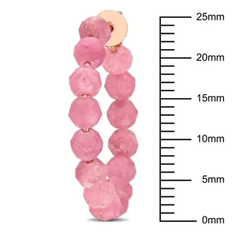 Pink Tourmaline Beaded Facetted Hoop Earrings in Rose Plated Sterling Silver