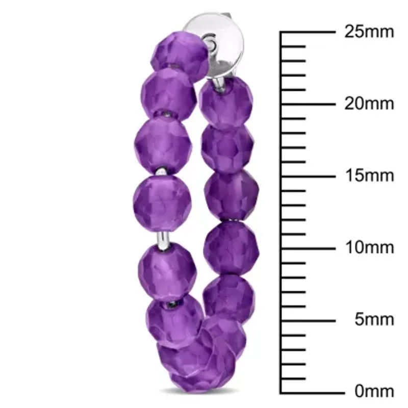 Amethyst Beaded Facetted Hoop Earrings in Sterling Silver