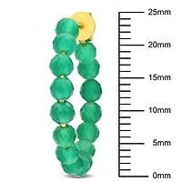 Green Onyx Beaded Facetted Hoop Earrings in Yellow Plated Sterling Silver