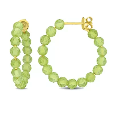 Peridot Beaded Facetted Hoop Earrings in Yellow Plated Sterling Silver