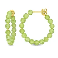 Peridot Beaded Facetted Hoop Earrings in Yellow Plated Sterling Silver