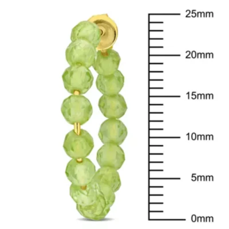 Peridot Beaded Facetted Hoop Earrings in Yellow Plated Sterling Silver