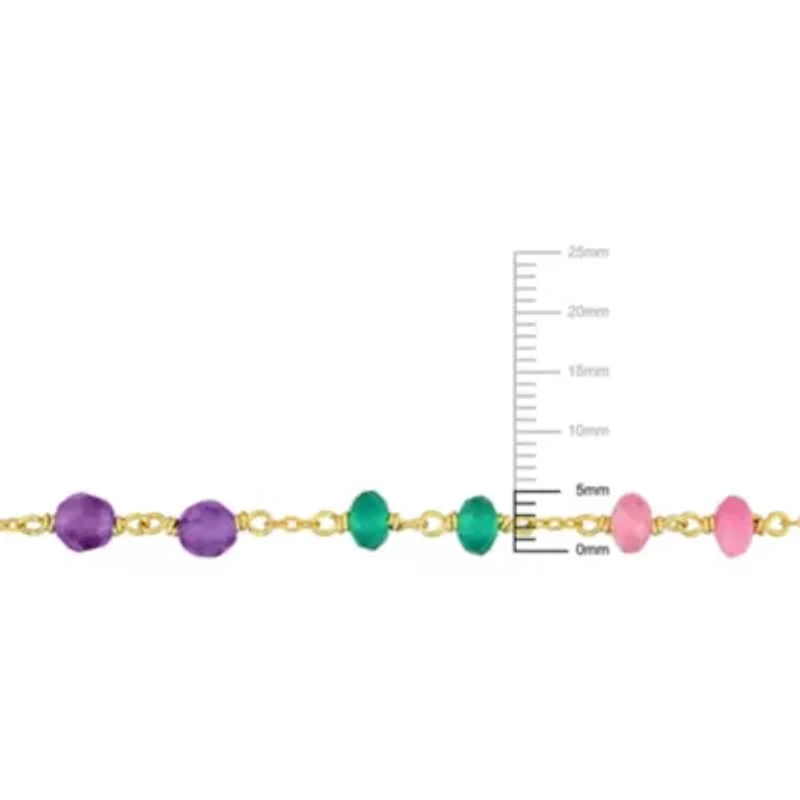 Amethyst, Green Onyx and Pink Tourmaline Beads with 4-5.5mm Freshwater Cultured Pearl Necklace in Yellow Plated Sterling Silver