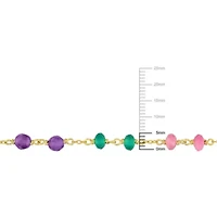 Amethyst, Green Onyx and Pink Tourmaline Beads with 4-5.5mm Freshwater Cultured Pearl Necklace in Yellow Plated Sterling Silver