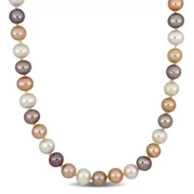 6-7mm Multi-Color Freshwater Cultured Pearl Necklace with 14K Yellow Gold Fisheye Clasp