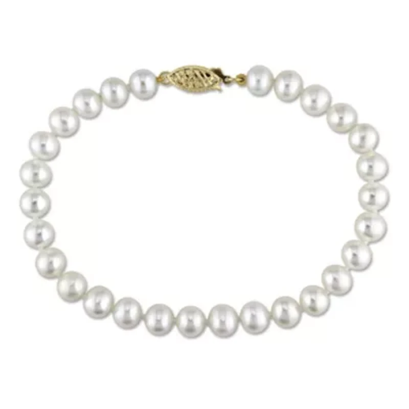 6-6.5mm Freshwater Cultured Pearl Bracelet with 14K Yellow Gold Fisheye Clasp