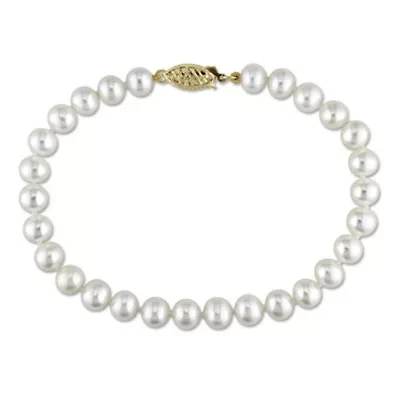 6-6.5mm Freshwater Cultured Pearl Bracelet with 14K Yellow Gold Fisheye Clasp