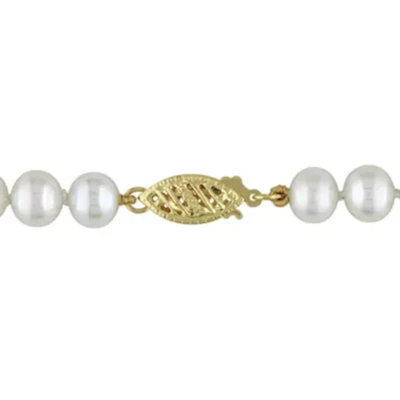 6-6.5mm Freshwater Cultured Pearl Bracelet with 14K Yellow Gold Fisheye Clasp